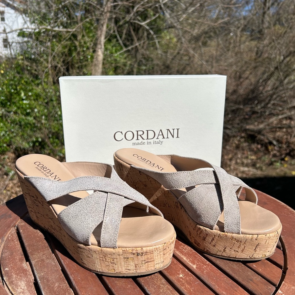 CORDANI Devon made in Italy Gray Wedge Platform Cork Sole Sandal Slide 10 41